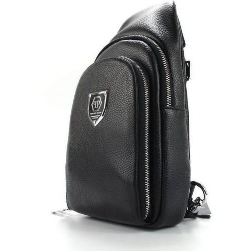 Чоловіча шкіряна сумка, слінг, тканинний ремінь, Philipp Plein, 30*15 см, 931492-3