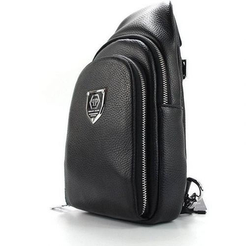Чоловіча шкіряна сумка, слінг, тканинний ремінь, Philipp Plein, 30*15 см, 931492-3