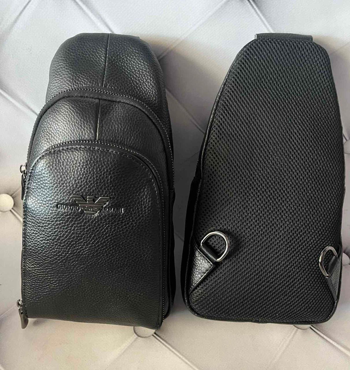 Чоловіча шкіряна сумка, слінг, тканинний ремінь, Giorgio Armani, 30*15 см, 931492-4
