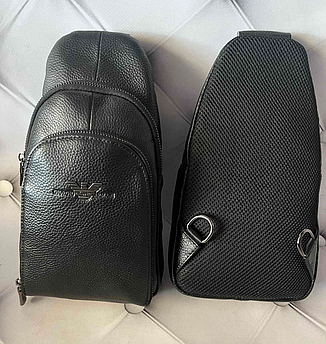 Чоловіча шкіряна сумка, слінг, тканинний ремінь, Giorgio Armani, 30*15 см, 931492-4