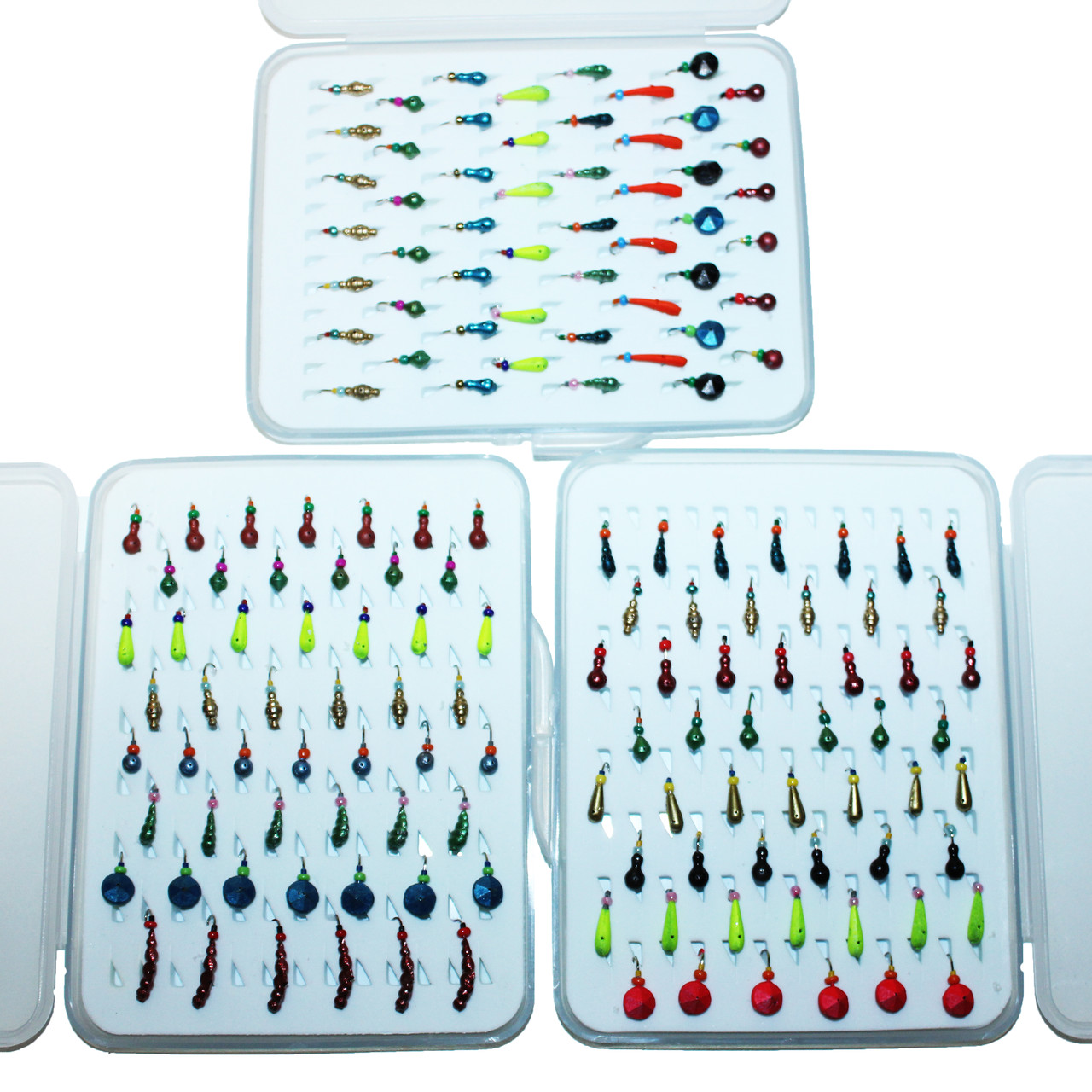 Мормишки зимові фарбовані литі асорті 52шт+ коробка з м'яким вкладишем