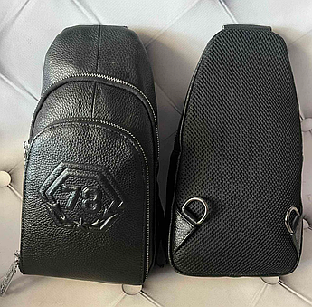 Чоловіча шкіряна сумка, слінг, тканинний ремінь, 30*15 см, 931492-5
