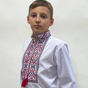 Дитяча вишиванка для хлопчика "Йосип" з червоно-чорною вишивкою хрестиком