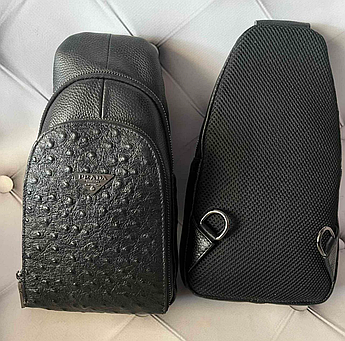 Чоловіча шкіряна сумка, слінг, тканинний ремінь, Prada, 30*15 см, 931492-2
