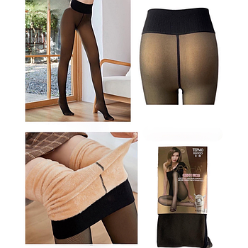 Теплі жіночі колготки на хутрі з імітацією капронових з широким поясом Корона