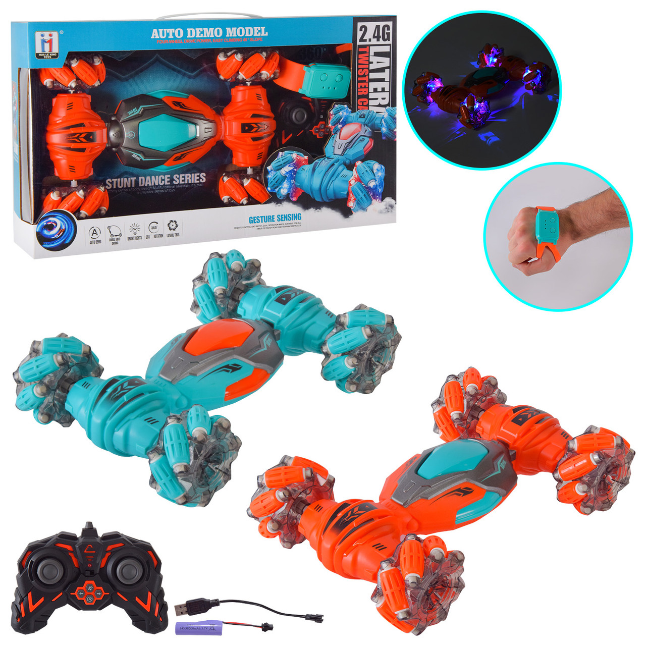 Машинка на радіокеруванні (2 кольори, пульт 2.4G, браслет, роликові колеса, світло, музика) G284462-MK730A, фото 1