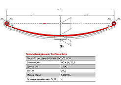 Аркуш ресори No1 передній МАЗ ЄВРО (L = 1900 мм) 90*24*1900 (пр.о КАМАХ) КМ6516V8-2902101