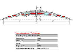Аркуш No3 ресори задній додатковий ЗІЛ (ЧУС), арт. 130-2913103-02 (шт)