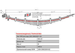 Лист ресори No3 передній ЗІЛ 1258мм (пр. Чусова), арт. 130-2902103-02 (шт)