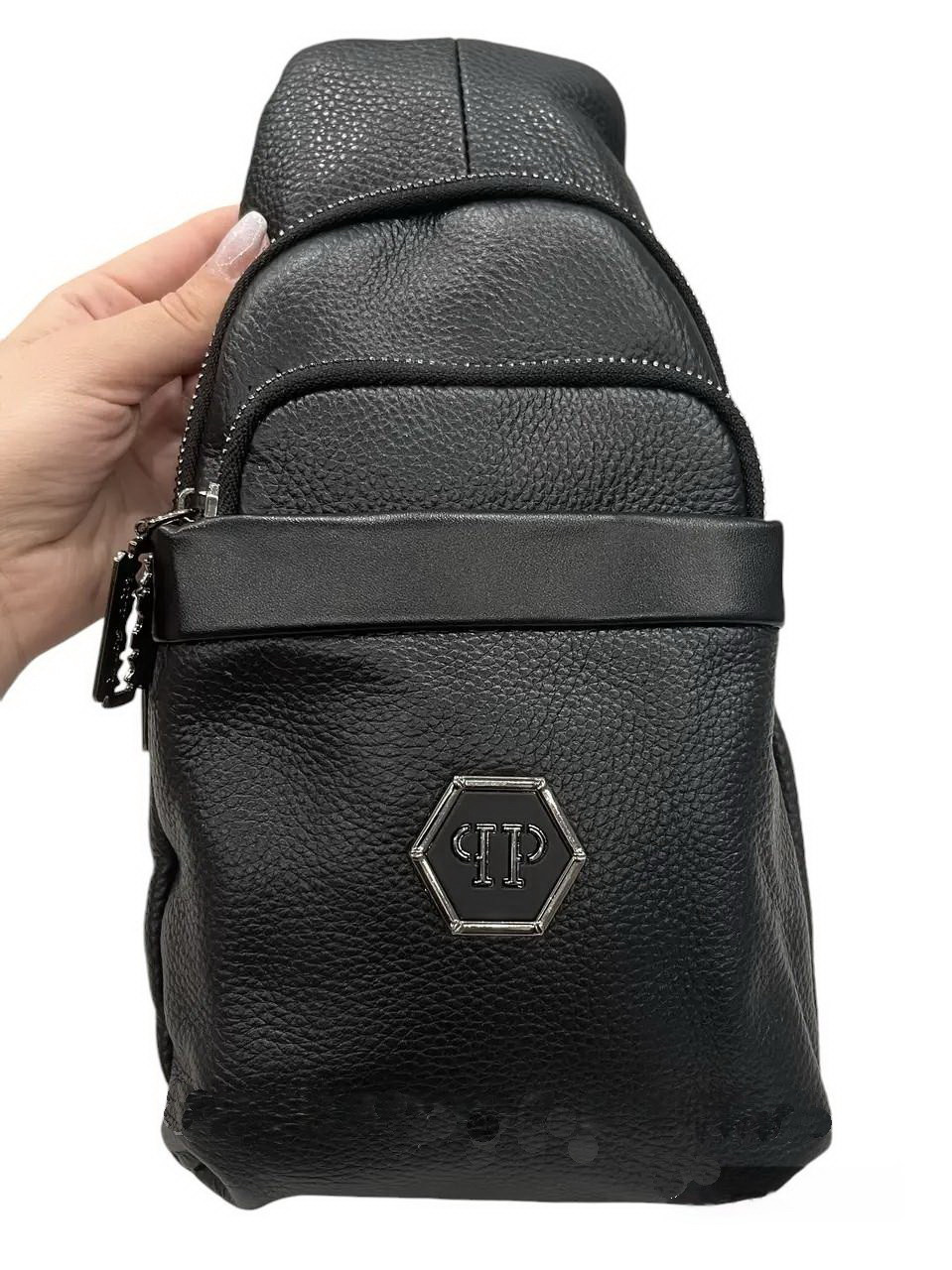 Чоловіча шкіряна сумка, слінг, тканинний ремінь, Philipp Plein, 15*29*8 см, 931492