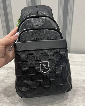 Чоловіча шкіряна сумка, слінг, тканинний ремінь, Louis Vuitton, 15*29*8 см, 931492-2
