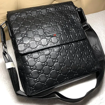 Чоловіча шкіряна сумка Gucci з клапаном, тканинний ремінь, 24*28*6 см, 931185-1