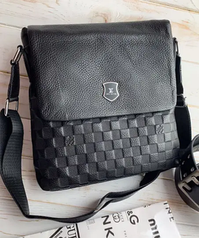 Чоловіча шкіряна сумка Gucci з клапаном, тканинний ремінь, 24*28*6 см, 931194-2
