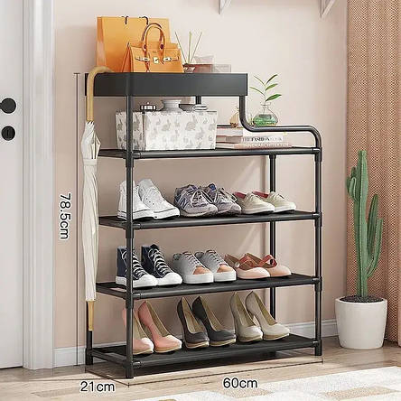 Стелаж металевий для взуття Multifunctional Storage Shoe Rack 60х21х78 см чорний YU227, фото 1