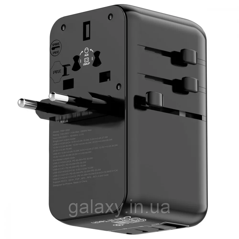 Зарядний пристрій Proove rip GaN 85W 3Type-C/1USB/AC QC4.0+/PD3.0/FCP, AFC, PPS, BC1-2 TATR85130001, фото 1