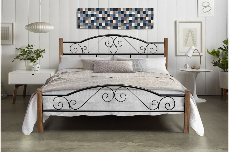 Металеве ліжко Регіна вуд Мікс меблі, колір  чорний + ніжки горіх