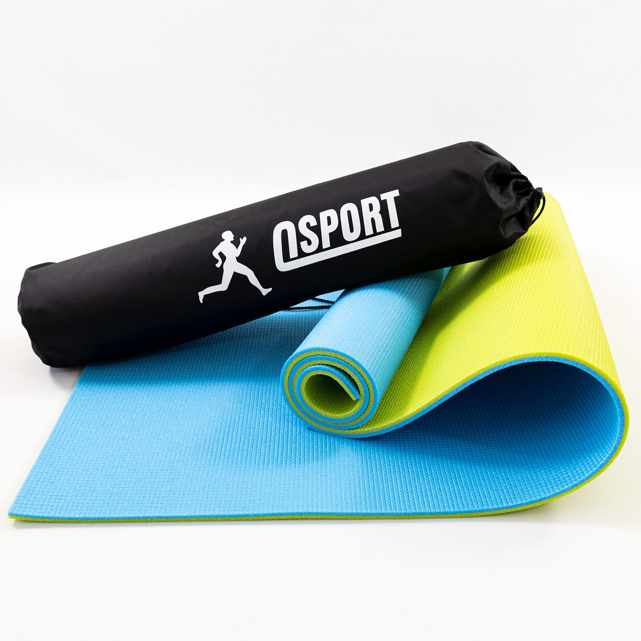 Килимок для йоги, фітнесу та спорту (каремат спортивний) OSPORT Спорт 8мм + чохол (n-0008) Салатово-блакитний