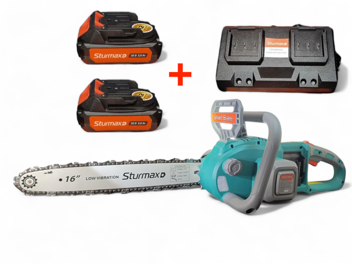 Sturmax CCM9940CR Акумуляторна ланцюгова пилка 20В Комплект АКБ 2АГ 2шт + подвійний З/П сумісний з Makita