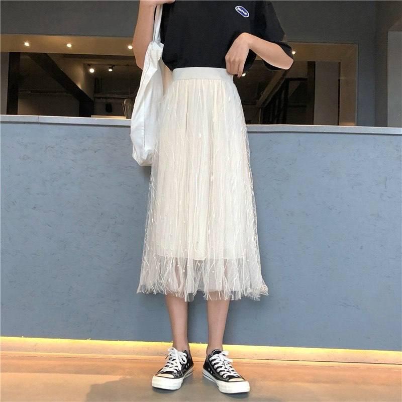 Пишна спідничка з жемчугом у білому кольорі, фото 1