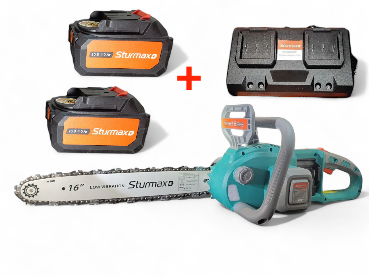 Sturmax CCM9940CR Акумуляторна ланцюгова пилка 20В Комплект АКБ 4АЧ 2шт + подвійний З/П сумісність з Makita