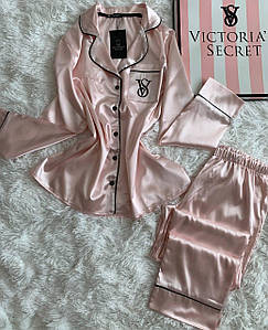 Жіноча шовкова піжама Victoria's Secret пудра Вікторія Сікрет