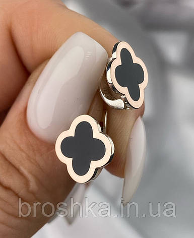 Сережки чорна конюшина з золотом та англійською застібкою, фото 1