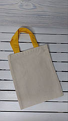 Бежевий дитячий шопер, еко сумка для дитини, оригінальний шопер з жовтими ручками, торба на блискавці