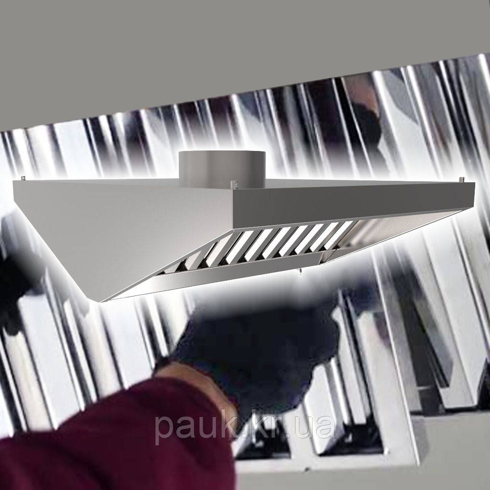 Острівна кухонна витяжка 1000х1100 мм, витяжка з фільтром, зонт витяжний на кухню, вентеляційна витяжка зі жирозбирачем, фото 1