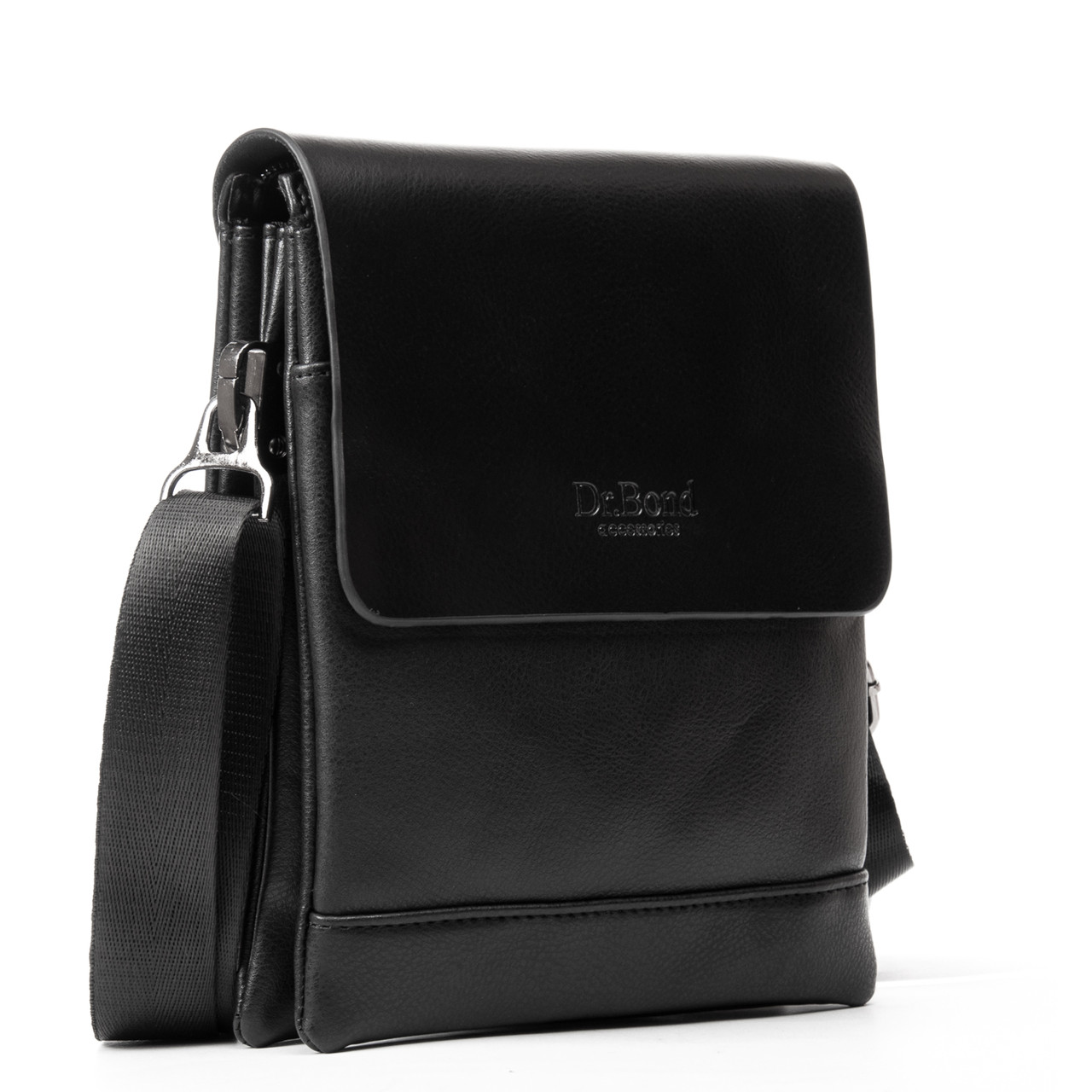 Сумка чоловіча чорна на три відділи на плече спереду кишеня середня штучна шкіра Dr. Bond 333-2