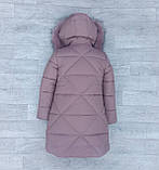 Дитяча модна куртка пальто на флісі дівчинці Довгий пудровий пуховик тепла парка для дітей зима 122, фото 4