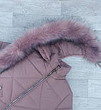 Дитяча модна куртка пальто на флісі дівчинці Довгий пудровий пуховик тепла парка для дітей зима 122, фото 5