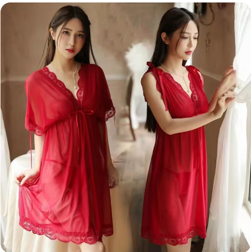 Жіночий пеньюар для сну прозорий у бордовому кольорі