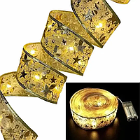 Гірлянда світлодіодна на ялинку у формі стрічки 50 Led на 5 метрів/на батарейках, теплий білий