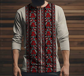 Лонгслив з 3D принтом Вишиванка червоний етнічний орнамент 02 ВСІ Розміри