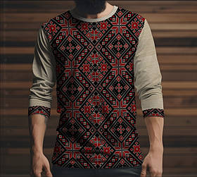 Лонгслив з 3D принтом Вишиванка червоний етнічний орнамент 03 ВСІ Розміри