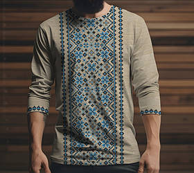 Лонгслив з 3D принтом Вишиванка блакитний етнічний орнамент ВСІ Розміри