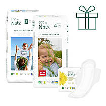 Сет органічних підгузок Eco by Naty, Розмір 3, 50 шт(від 4 до 9 кг) та Розмір 4+,42 шт(від 9 до 20 кг)