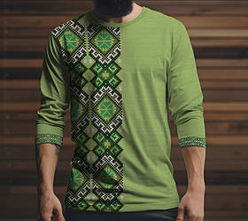 Лонгслив з 3D принтом Зелена вишиванка етнічний орнамент ВСІ Розміри