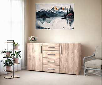 Комод із дверцятами Tobi Sho Keelin ST-0004 на 4 шухляди для вітальні, 1500х820х520 мм Сонома