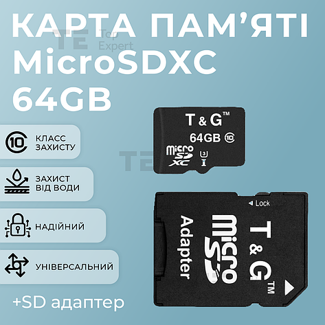 Картка пам'яті MicroSDXC 64 GB UHS-I Class 10 T&G + SD adapter, фото 1