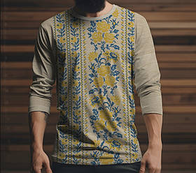 Лонгслив з 3D принтом Бежева вишиванка етнічний орнамент ВСІ Розміри