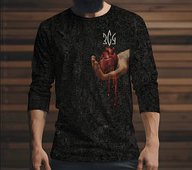 Лонгслив з 3D принтом Тризуб і серце на чорному фоні ВСІ Розміри