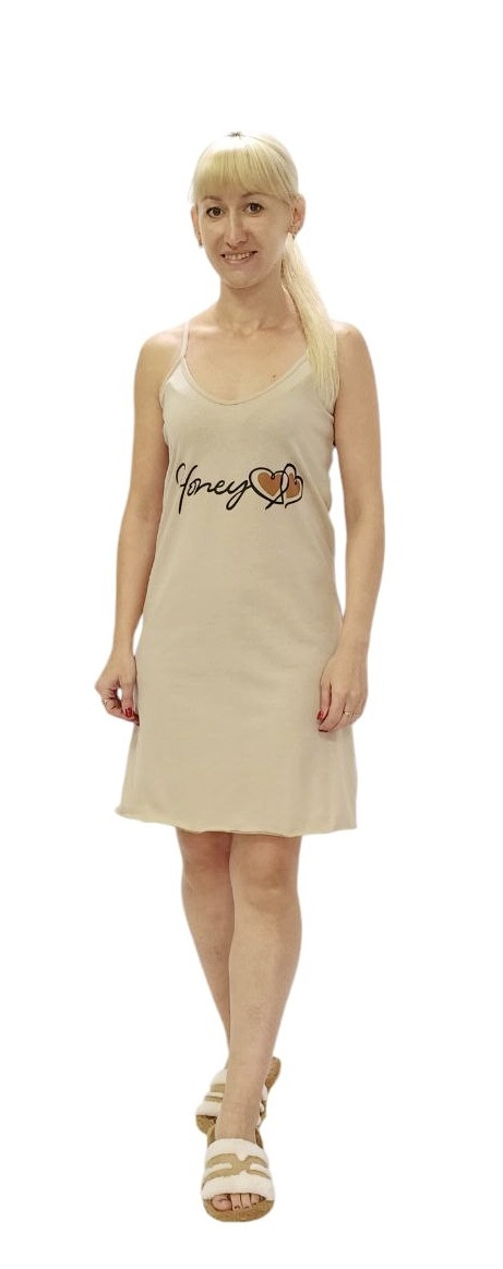 Жіноча бавовняна нічна сорочка на бретелях, фото 1