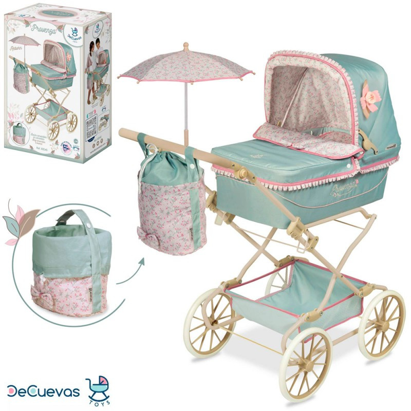 Коляска для ляльки з парасолькою DeCuevas 82045, класика, кошик, подушка, сумка, фото 1