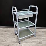 Візок косметолога з лотком ST-041 косметологічний столик для нарощування вій на 3 полиці скло, фото 3