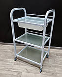 Візок косметолога з лотком ST-041 косметологічний столик для нарощування вій на 3 полиці скло, фото 10