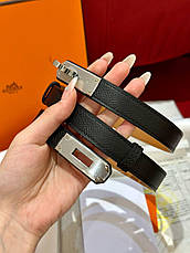 Жіночий чорний шкіряний ремінь Hermes Kelly 1.8 см із золотою пряжкою ермес, фото 5