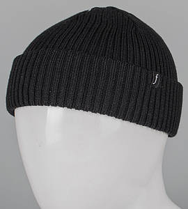 Шапка-біні з відворотом, полушерсть  (241033), Чорний