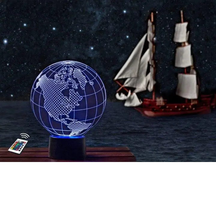 3D світильник нічник з пультом "Глобус"  3DTOYSLAMP, фото 1