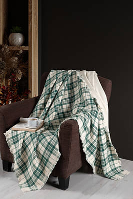 Плед з бахромою бавовняний First Choice Ruma Plaid Green двоспальний євро 220х240см